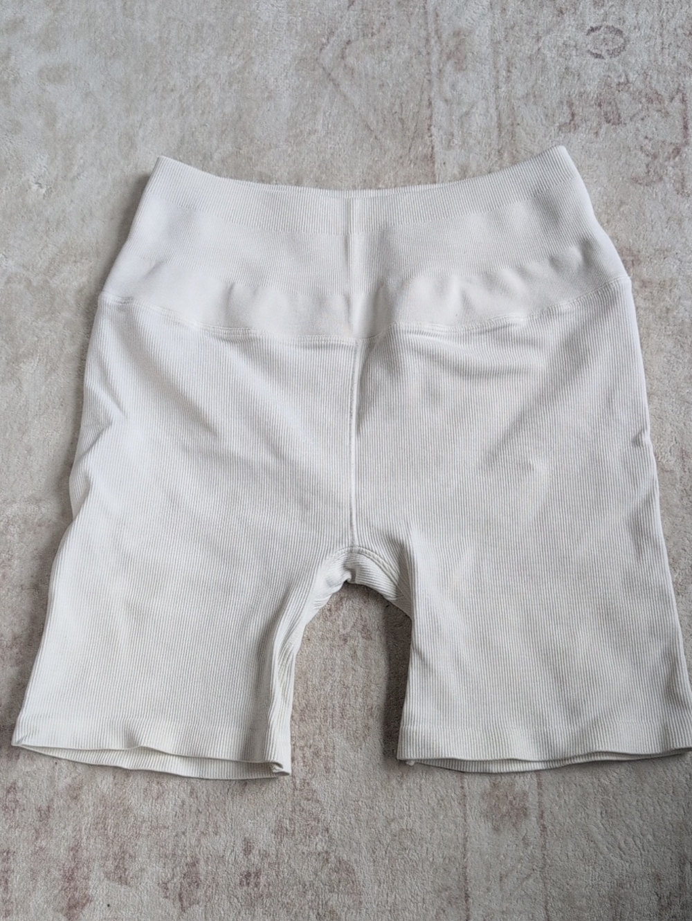 High-Rise White Ribbed Bike Shorts